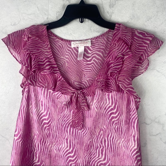 [Oscar de la Renta] Pink Printed Blouse - Picture 3 of 4